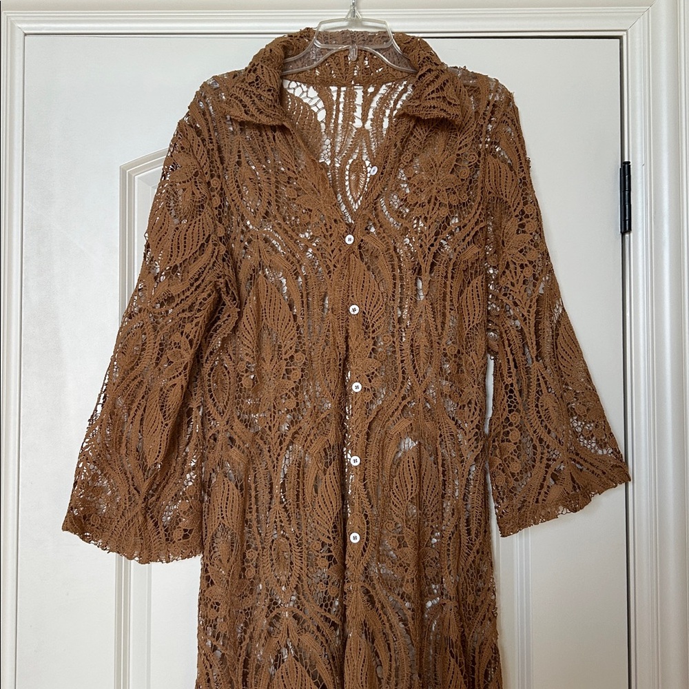 Elegant Brown Lace Over-Dress •Size L